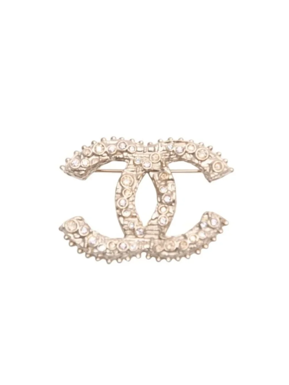 Chanel Costume Line CC Logo Brooch Gold Rhinestone